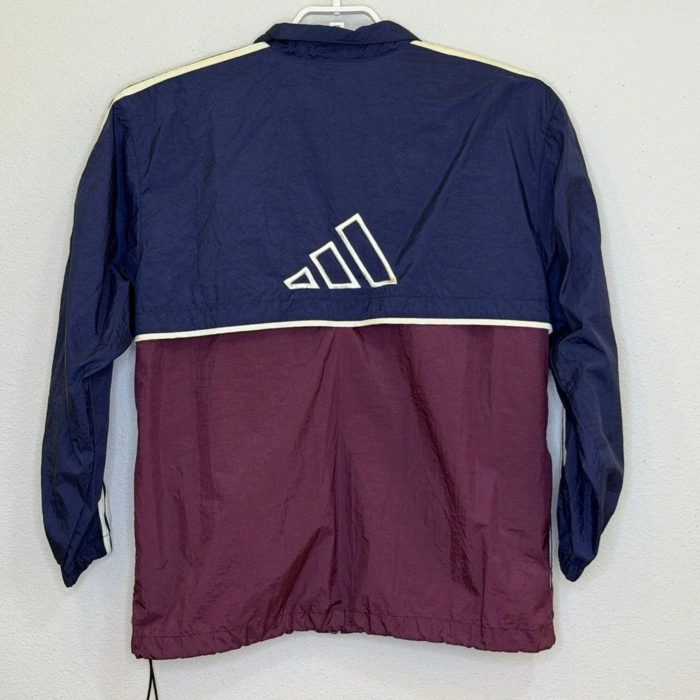 Adidas Windbreaker Jacket Mens Size Medium Maroon Blue Full Zip Pockets Vintage